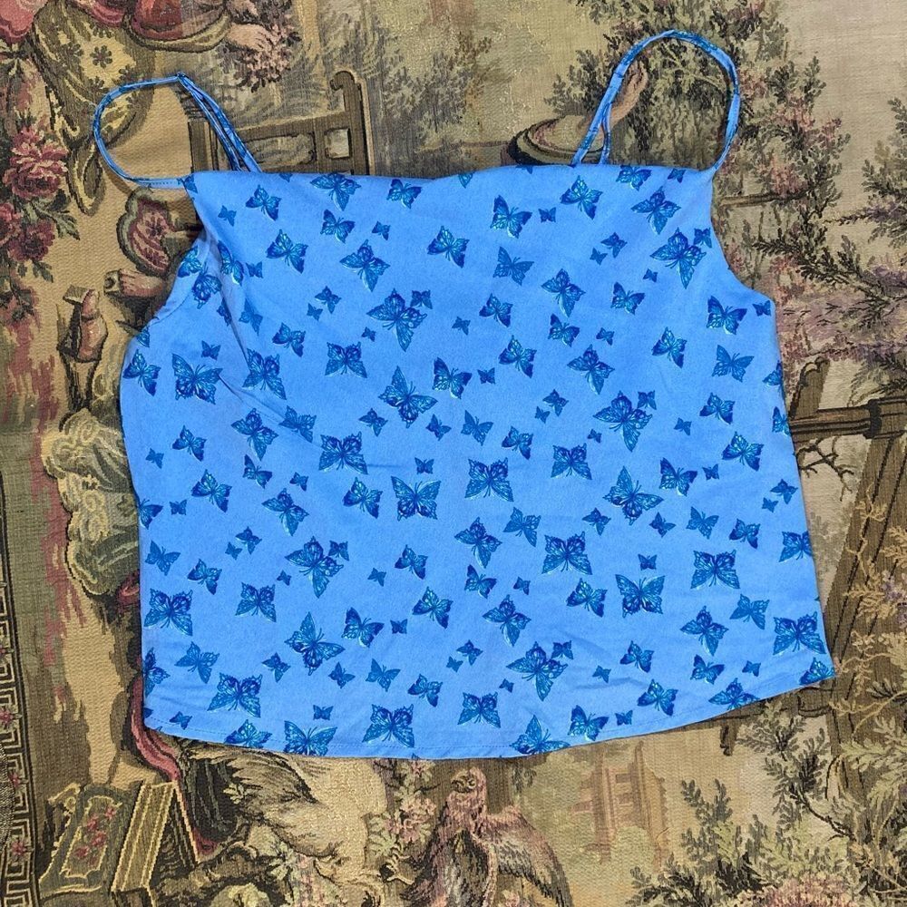 Y2K Blue Butterly Drape Front Cropped Cami - Picture 4 of 8